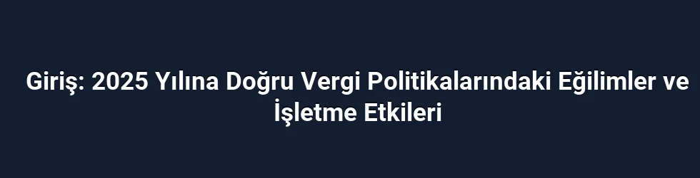 Giriş: 2025 Yılına Doğru Vergi Politikalarındaki Eğilimler ve İşletme Etkileri