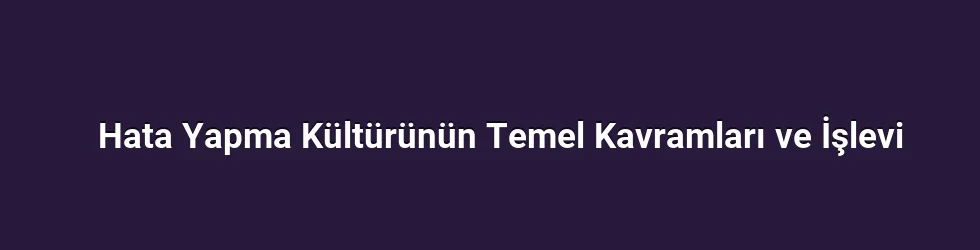 Hata Yapma Kültürünün Temel Kavramları ve İşlevi