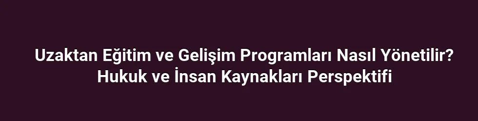 Uzaktan Eğitim ve Gelişim Programları Nasıl Yönetilir? Hukuk ve İnsan Kaynakları Perspektifi