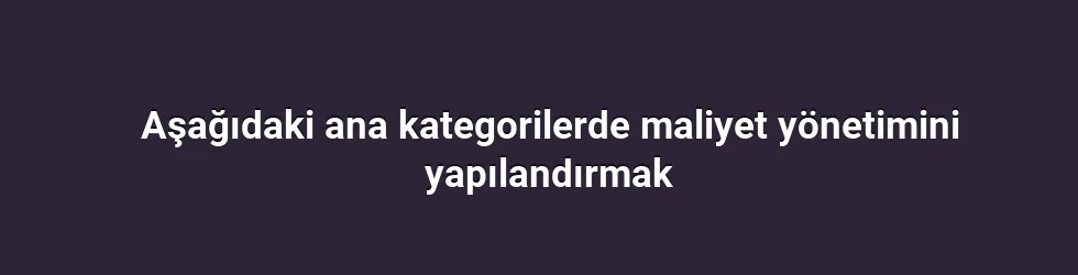 Aşağıdaki ana kategorilerde maliyet yönetimini yapılandırmak