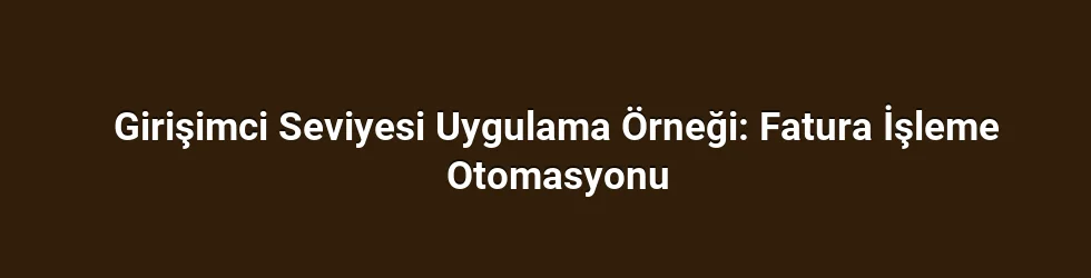 Girişimci Seviyesi Uygulama Örneği: Fatura İşleme Otomasyonu