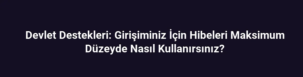 Devlet Destekleri: Girişiminiz İçin Hibeleri Maksimum Düzeyde Nasıl Kullanırsınız?
