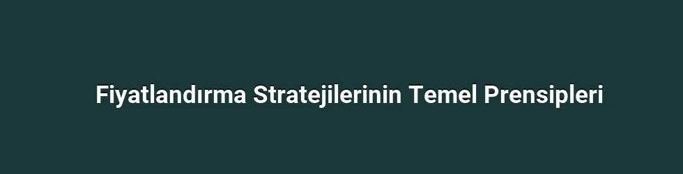 Fiyatlandırma Stratejilerinin Temel Prensipleri